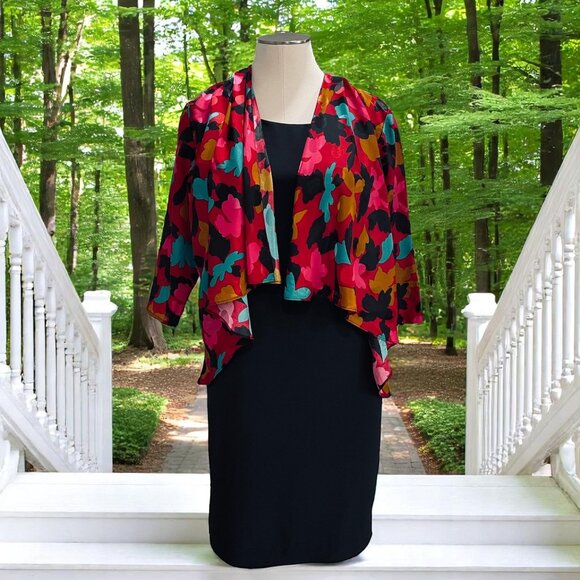 Berkertex Occasions Jacket Dress Size 18 Floral Overlay Black Formal Midi - Picture 1 of 9